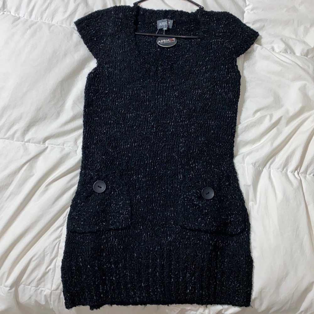 Black sweater dress with scarf